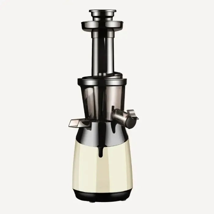 Premium slow masticating juicer in cream color showing detailed construction and extraction system design