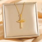 Cross Heart Necklace Set gold pendant displayed on jewelry box with shimmering crystal cross and heart accent for a meaningful gift
