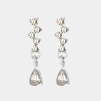 crystal teardrop dangle earrings in silver isolated on white background, delicate rhinestone detailing for chic lightweight jewelry styling