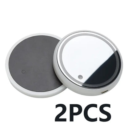 Two-piece set of custom coasters in white and chrome finish with modern minimal design