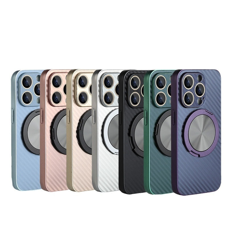 Magnetic Phone Case with 360° Rotating Stand and Carbon Fiber