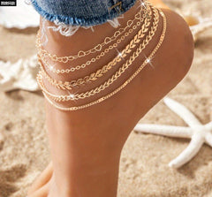 Layered Anklet Set Gold for Women - Trendy 5-Piece - UrSuperMart