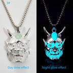 Dare-Devil Necklace cyan tone demon pendant with daytime shine and night glow-in-the-dark look