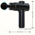 Deep tissue massage gun dimensions shown with 20cm height and 16cm width for ergonomic use.