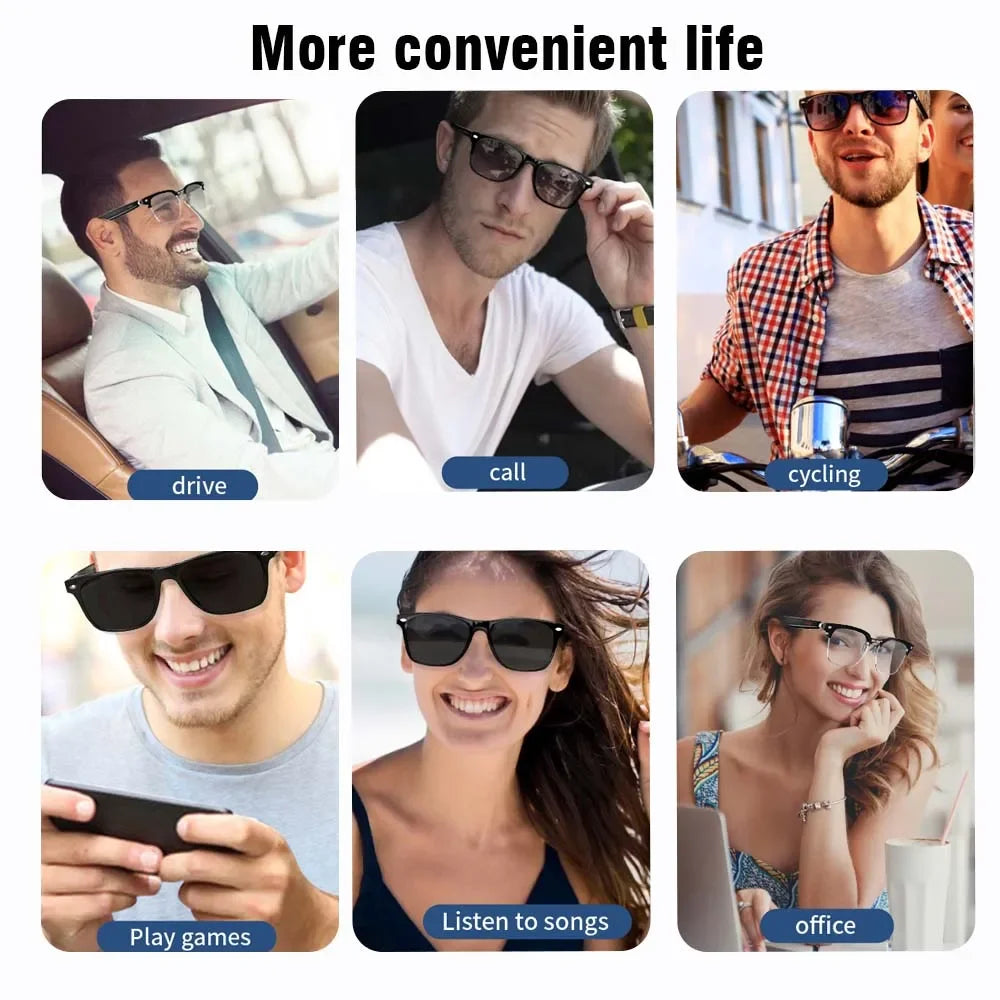 Versatile smart glasses suitable for driving, cycling, and office work enhancing lifestyle flexibility.