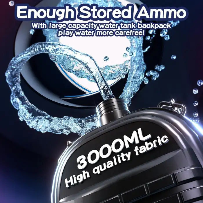 Double Barrel Water Gun large 3000ML water tank with splash effect and text highlighting quality