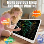 Drawing tablet showing girl sketching colorful anime-style portrait with clear vivid lines.