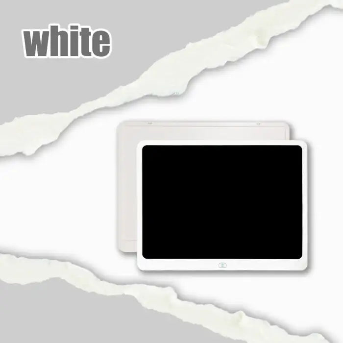 Drawing tablet in sleek white color option shown with both front and rear angles on clean gray background.