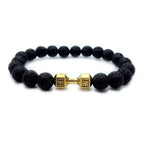 dumbbell bracelet with gold dumbbell charm and black lava stone beads