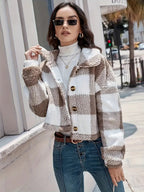 Plaid Cropped Jacket: Warm Sherpa & Trendy Style for Women