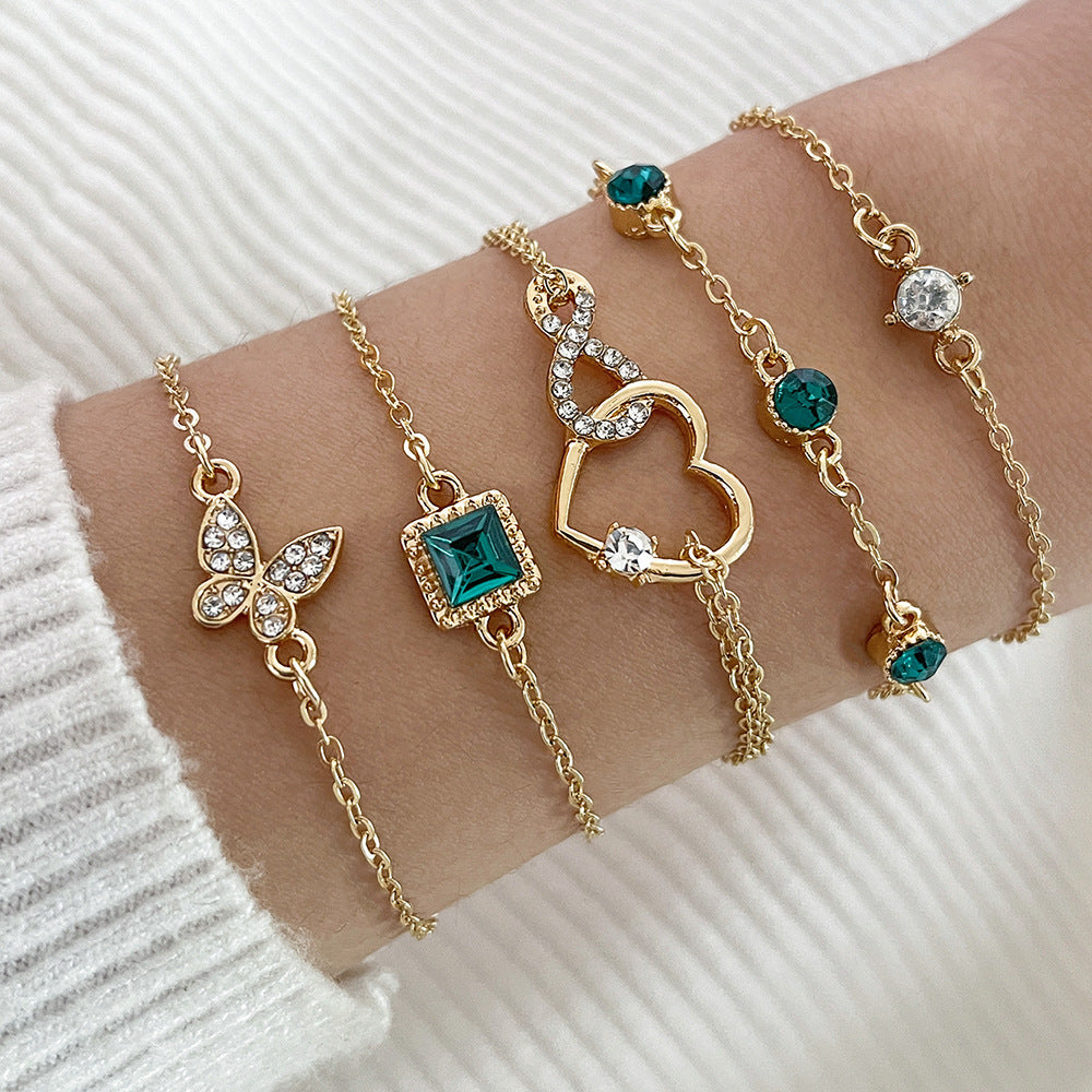 Gold Crystal Bracelet Set - 5 Sparkly Charm Bracelets