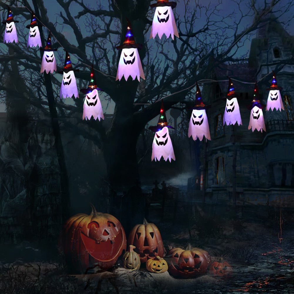 Outdoor ghost Halloween string lights easily decorate any space.