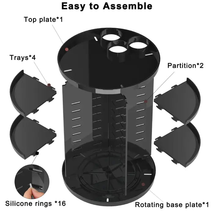  Easy-to-assemble makeup organizer parts with labeled components for quick and simple setup.