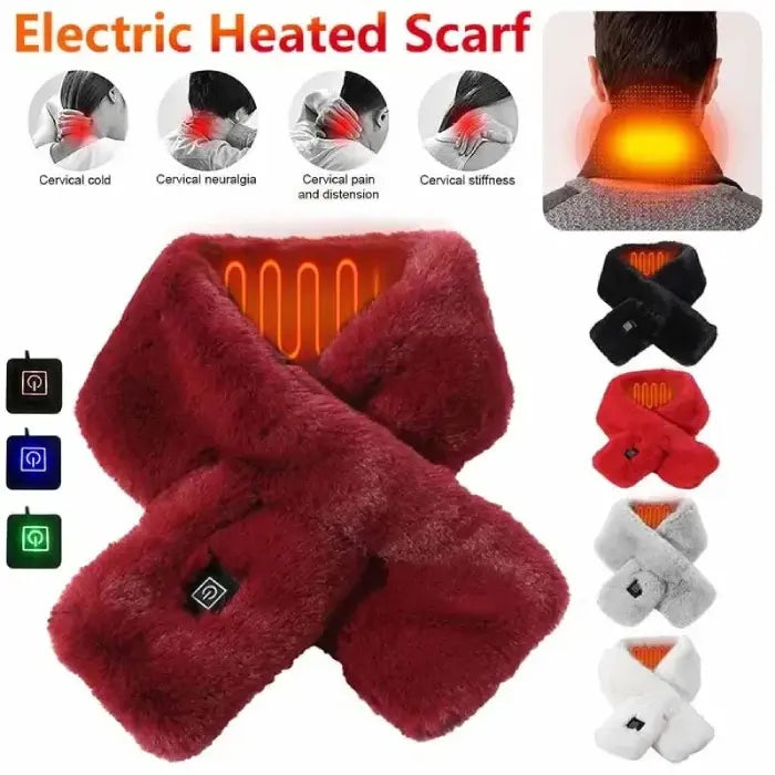 Electric heated scarf benefits include cervical pain relief, adjustable heat levels, and washable fabric.