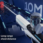  Electric Water Gun aiming at distant red target with external bottle attached.