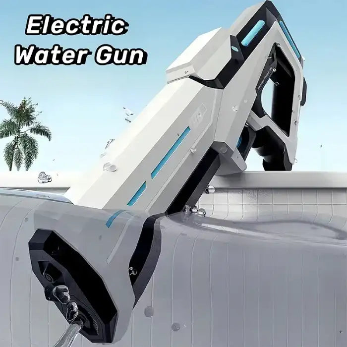 Electric Water Gun submerged in pool automatically refilling with clear water.