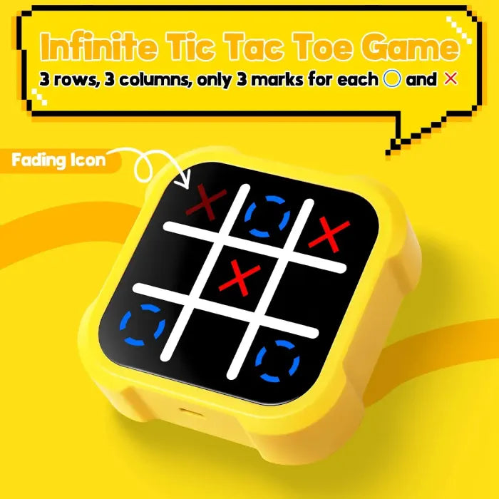 Electronic Tic-Tac-Toe Game showing infinite play mode with fading X and O icons.