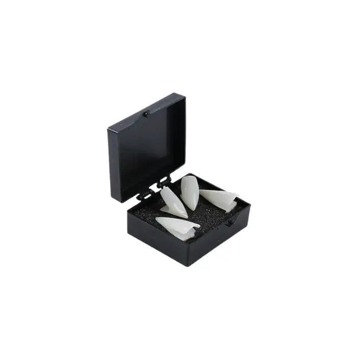 Elf Ears vampire fangs costume kit with four white pointed teeth in a black storage box