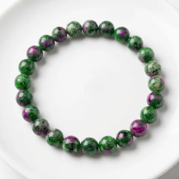 epitode bracelet with green and purple gemstone beads arranged in a circle, natural crystal jewelry for stylish everyday wear