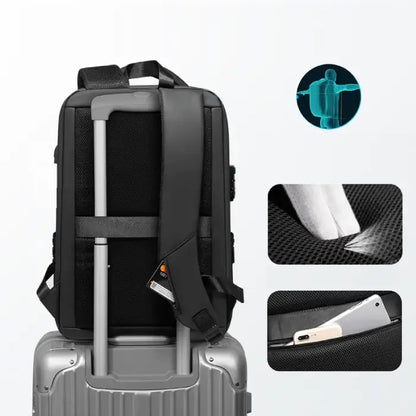 Laptop backpack with 3D honeycomb back cushion, S-type shoulder straps, and luggage strap for comfortable travel