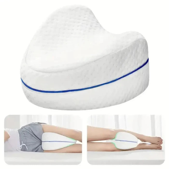  Ergonomic memory foam leg pillow for hip and spine alignment during side sleeping positions.