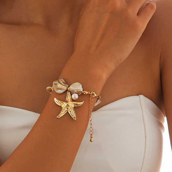 Beach Jewelry Set: Seashell & Starfish Gold Set - UrSuperMart