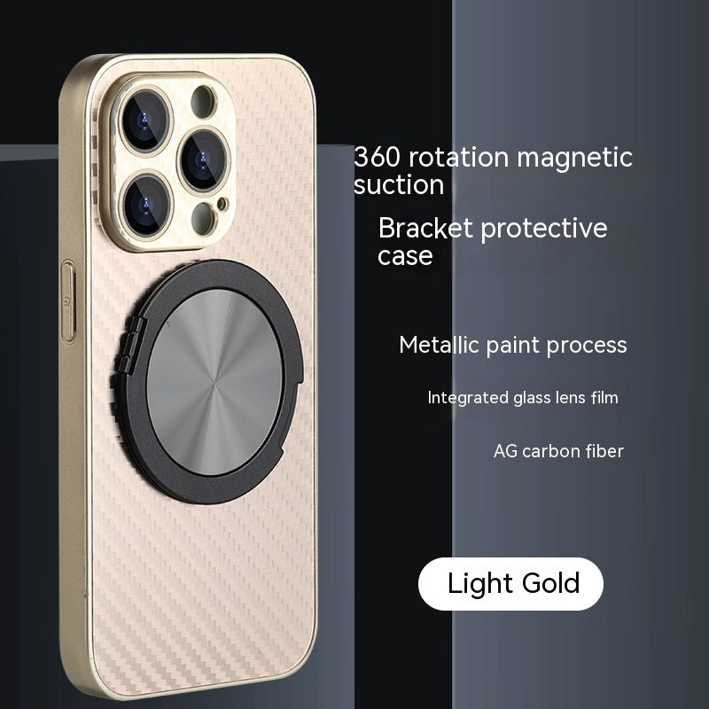 Magnetic Phone Case with 360° Rotating Stand and Carbon Fiber