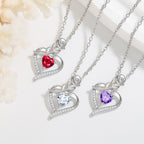 Rose Heart Necklace - Elegant Silver Gemstone Pendant