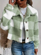 Plaid Cropped Jacket: Warm Sherpa & Trendy Style for Women