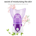 Purple facial steamer with floral background emphasizing deep moisturizing skincare benefits.
