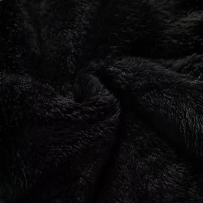 Faux fur hooded winter parka jacket interior lining, with plush fleece insulation for warmth.