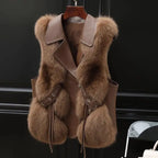 Faux fur vest with collared design in rich brown, highlighting luxurious fur texture and structured shape for a warm seasonal outfit