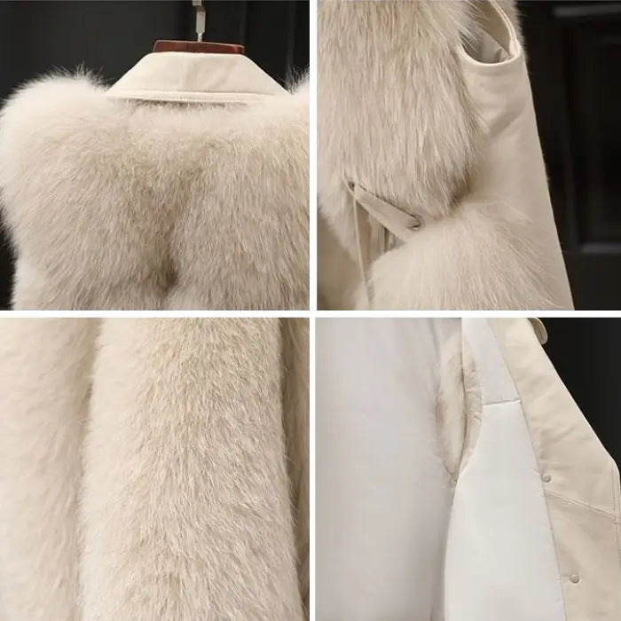 Faux fur vest with collared design shown in detailed close-ups highlighting soft fur texture, stitching quality, and elegant finish