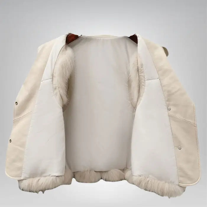 Faux fur vest with collared design displayed open to show smooth inner lining and soft fur accents for added winter comfort