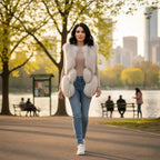 Faux fur vest with collared design worn outdoors, showcasing soft texture and chic styling for a warm fashionable everyday outfit