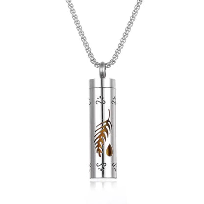 Feather and drop design titanium steel aromatherapy pendant for essential oil diffusion necklace.