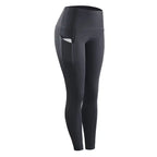 fitness leggings women stretch in dark grey with streamlined pocket design