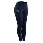 fitness leggings women stretch in navy with side phone pocket