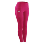 fitness leggings women stretch in bright pink with practical side phone pocket