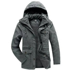  Fleece lined hooded military jacket in black, front view showing warm sherpa interior and functional pockets.