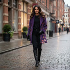 Floral Embroidered Coat featured in street fashion look, purple floral details with modern fit for everyday wear
