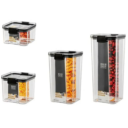 airtight food storage containers from 460ml to 1800ml with measurements for kitchen organization