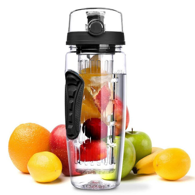  Large clear fruit infuser water bottle with fresh fruits showing healthy hydration solution for active lifestyle