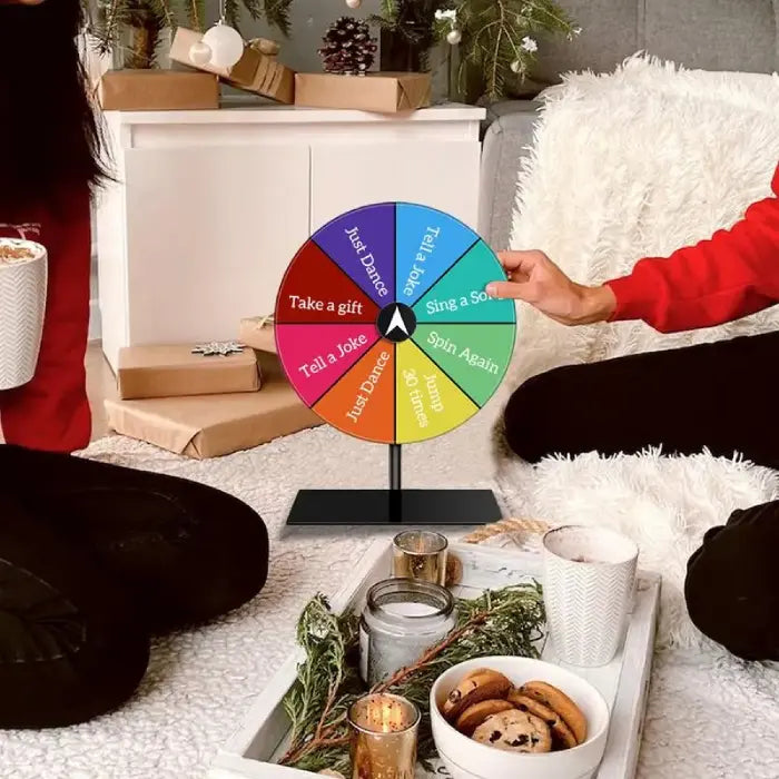 Spin wheel being used at a festive gathering for interactive fun and engaging holiday activities.