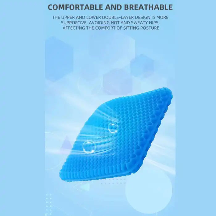 Floating gel seat cushion highlighting breathable double-layer design for sweat-free sitting posture.