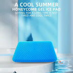 Gel seat cushion placed near pool area showing cooling pad feature ideal for summer use.