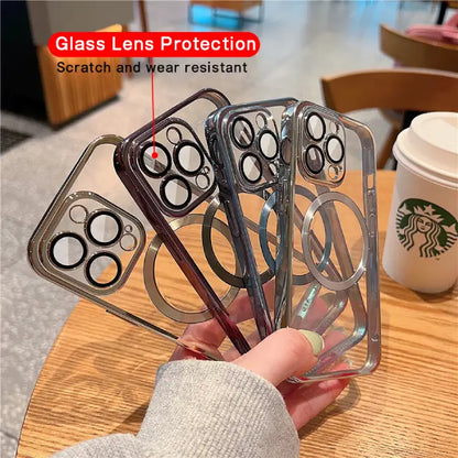 Set of transparent phone cases with glass lens protection and scratch-resistant design for durability.