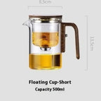 Glass Teapot with One-Click Magnetic Tea Infuser 500ml version labeled with dimensions and capacity.
