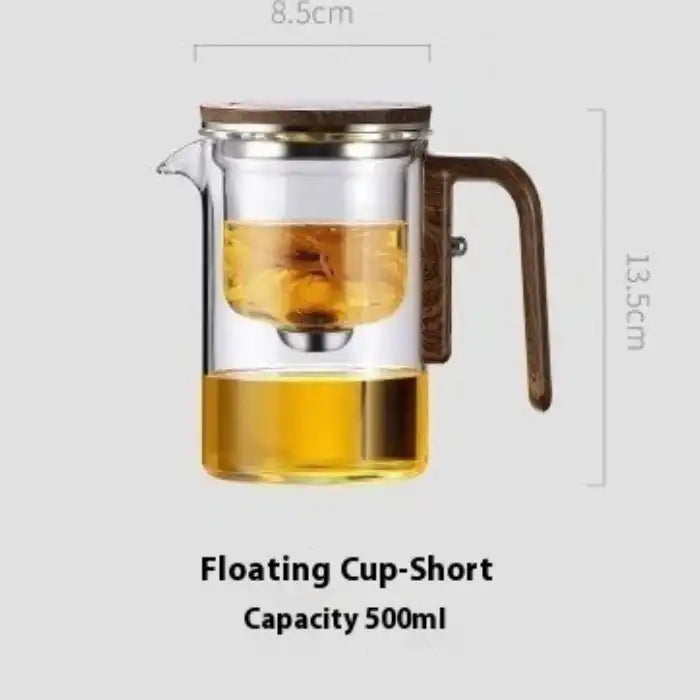 Glass Teapot with One-Click Magnetic Tea Infuser 500ml version labeled with dimensions and capacity.