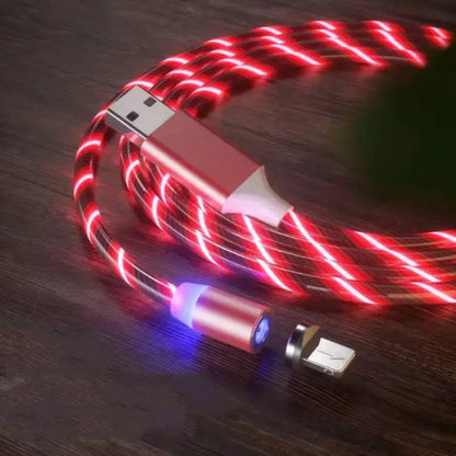 Illuminated red LED magnetic USB charging cable with detachable connector for efficient charging.